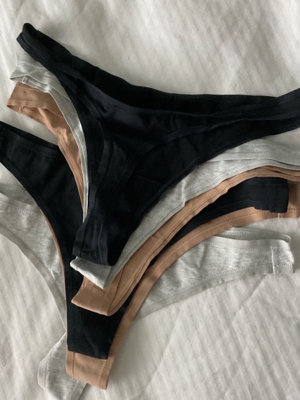 NWT Quince organic cotton, high cut thong six pack, sand, white, and black xs